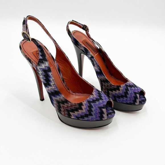 Missoni Multicolor Knit Slingback Peep Toe Heels - Picture 1 of 12